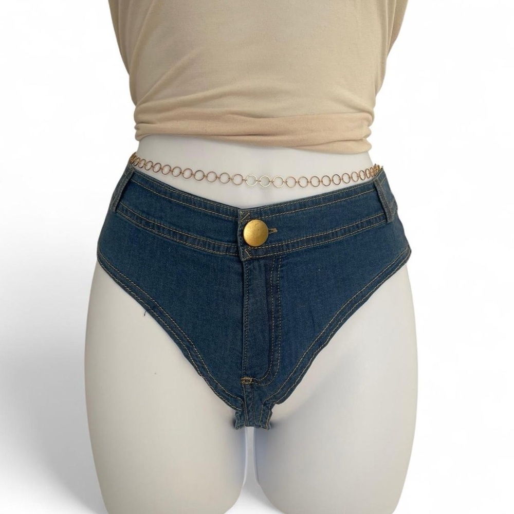 Mapale Light Chambray Denim Micro Mini Shorts High Cut